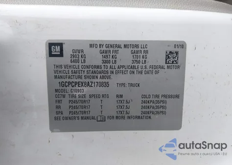 2010 Chevrolet Silverado 1500 Work Truck z USA, uszkodzony, nr VIN 1GCPCPEX8AZ170835